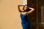 Robe En Chiffon À Fleurs Brodées - Bleu
