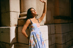 Robe Midi À Lacets Et À Imprimé Fleuri - Bleu