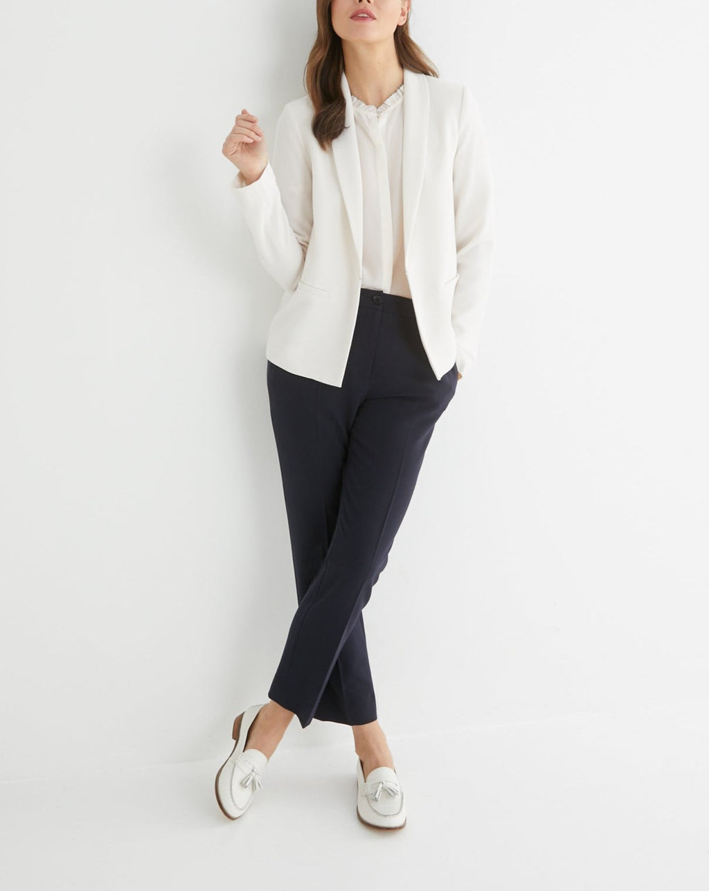 Veste Crepe Cou - Blanc Moyen Grise - Femme