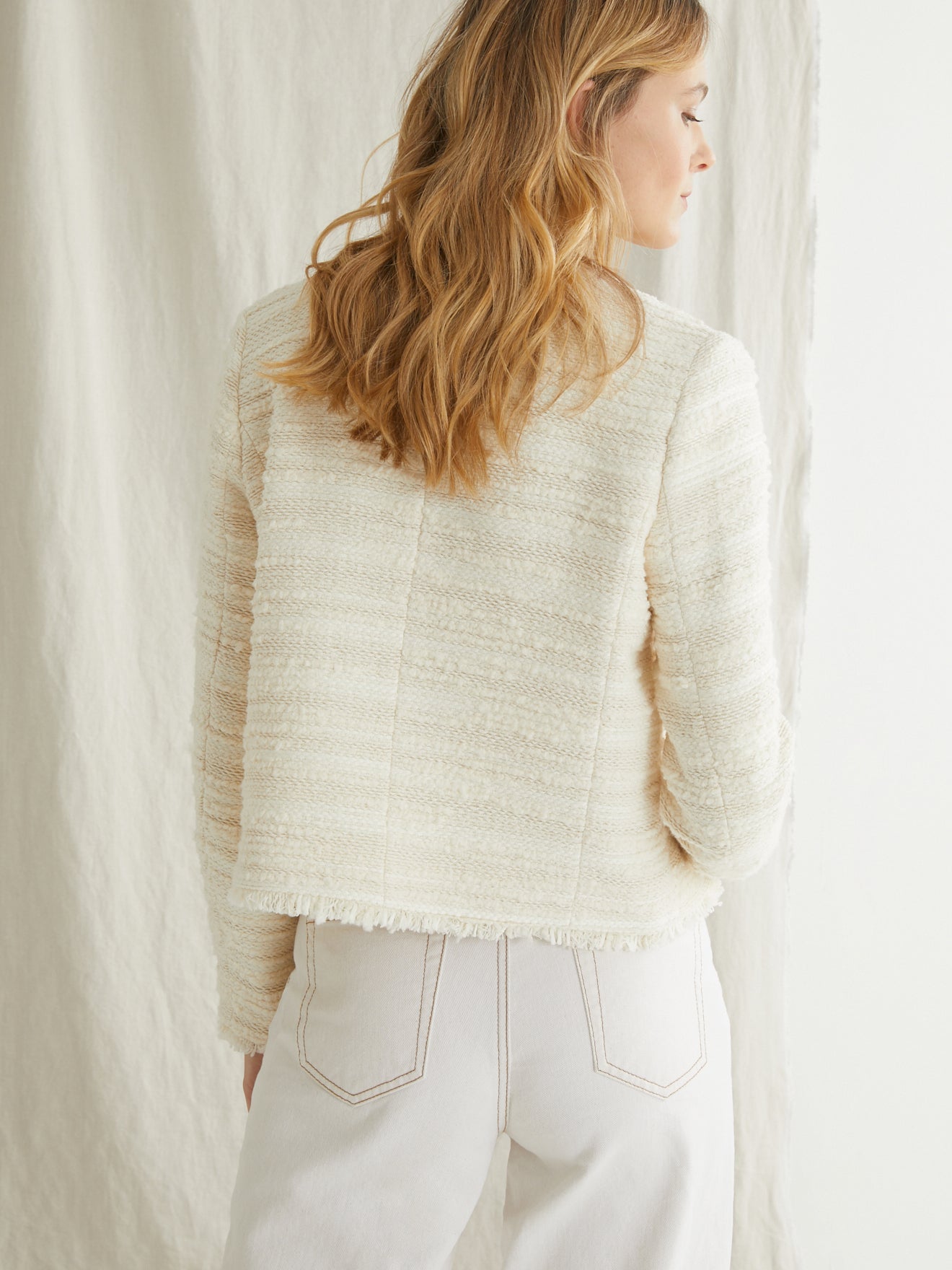 Veste Tweed Ecr - Beige Clair Uni - Femme