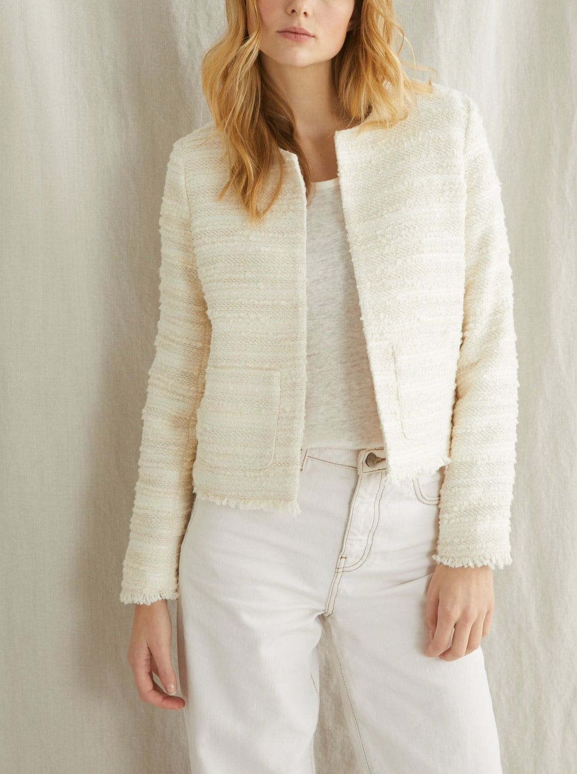 Veste Tweed Ecr - Beige Clair Uni - Femme