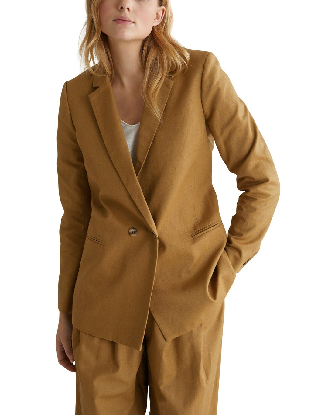 Veste Coton Lin - Beige Fonce Uni - Femme