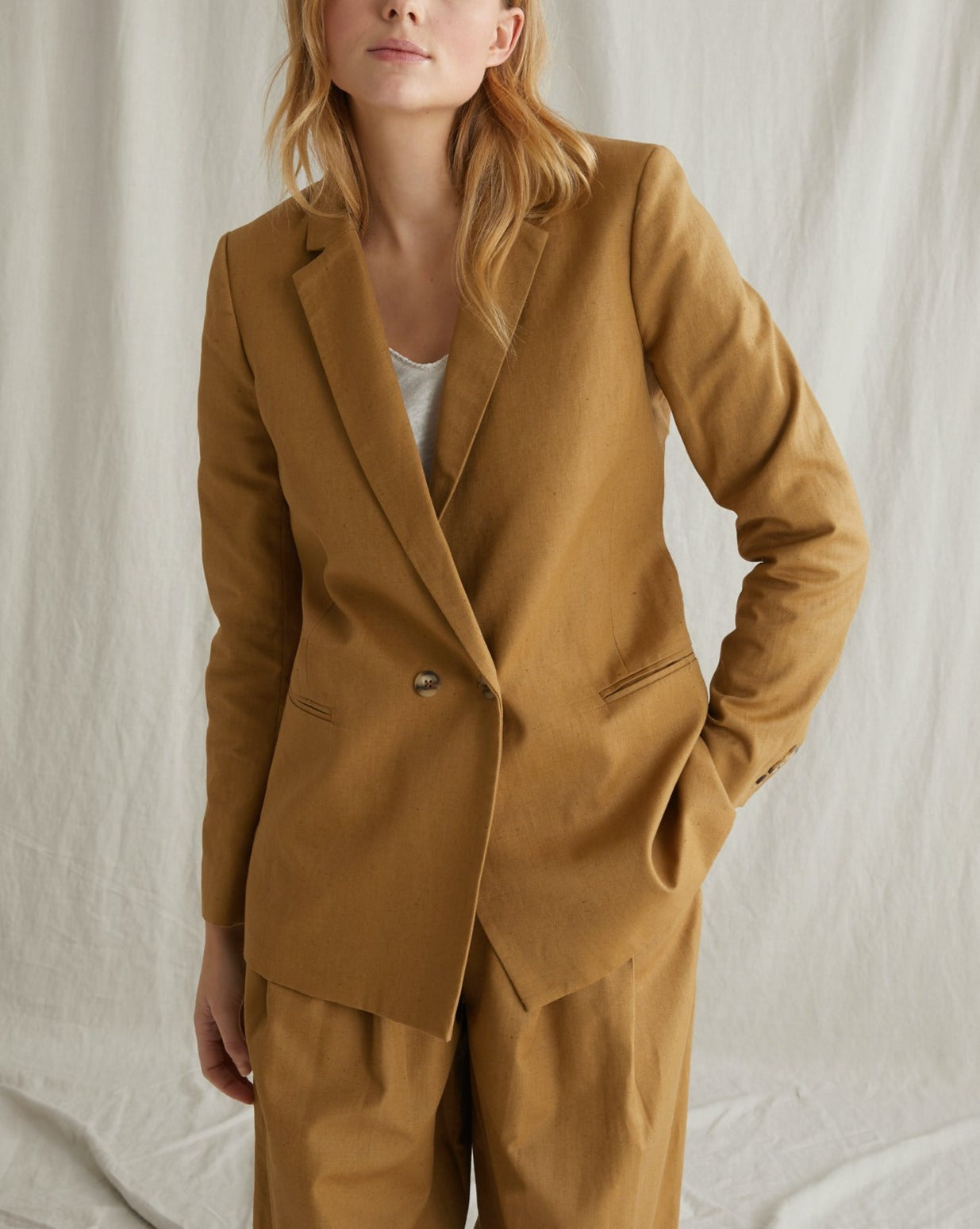 Veste Coton Lin - Beige Fonce Uni - Femme