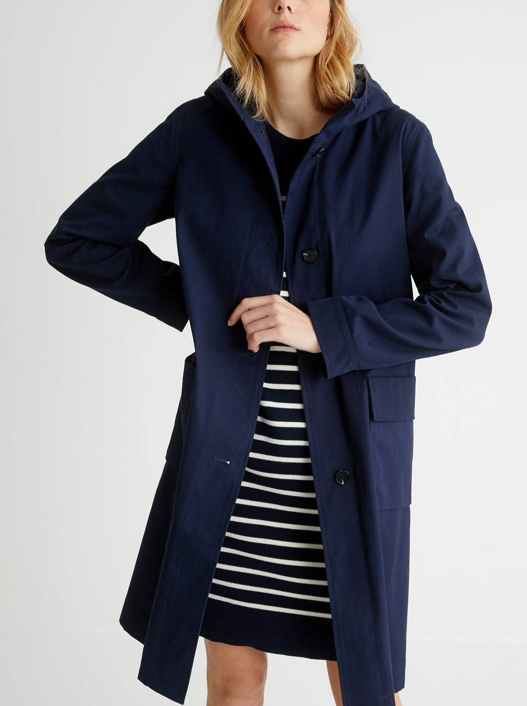 Carcoat Long Ct - Bleu Fonce Uni - Femme