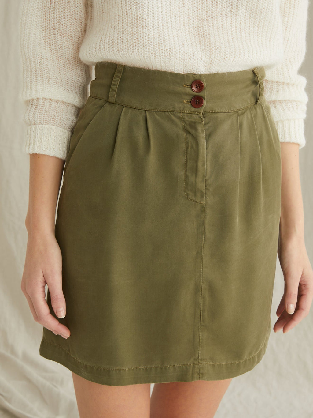 Jupe Lyocell Co - Kaki Uni - Femme