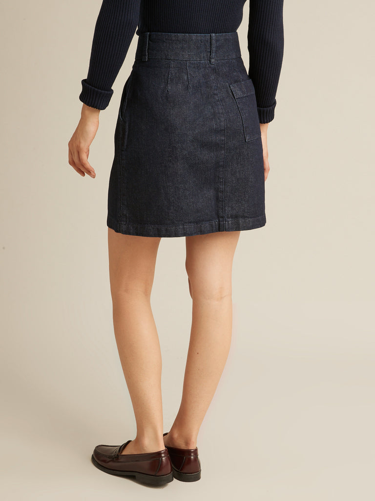 Cyrillus - Jupe Denim Cour - Bleu Fonce Uni - Femme