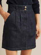 Cyrillus - Jupe Denim Cour - Bleu Fonce Uni - Femme