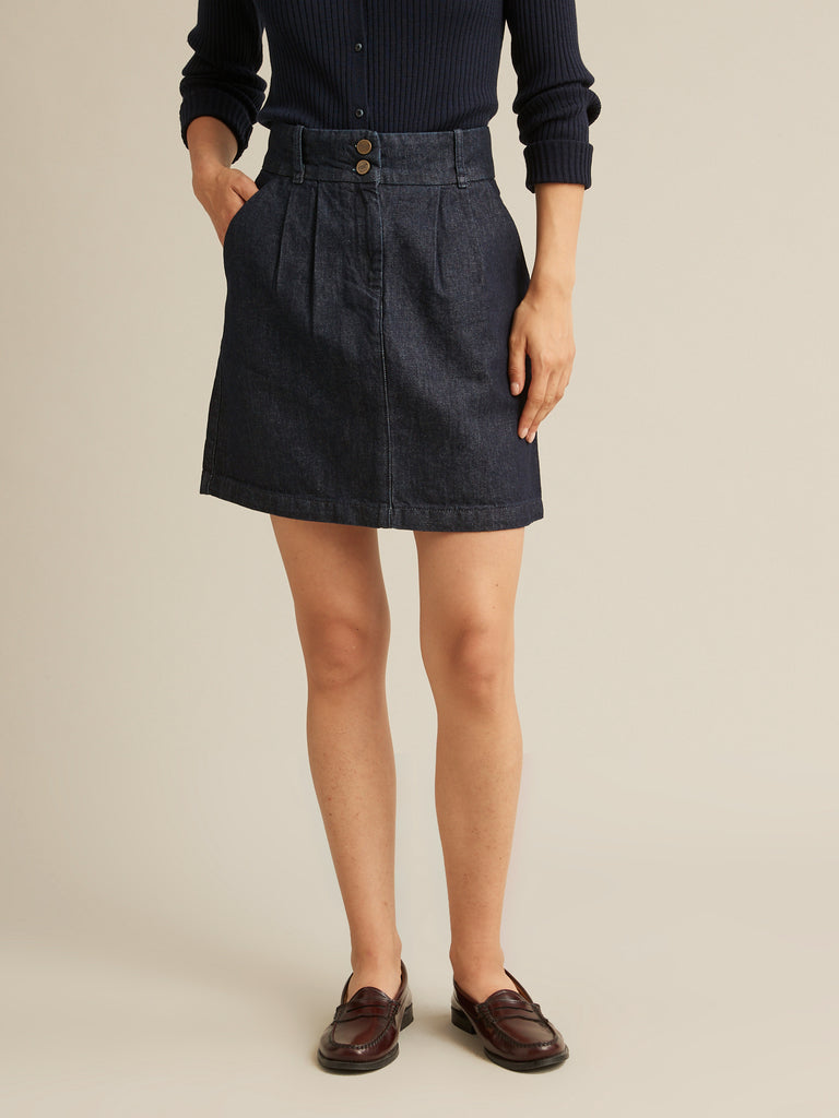 Cyrillus - Jupe Denim Cour - Bleu Fonce Uni - Femme