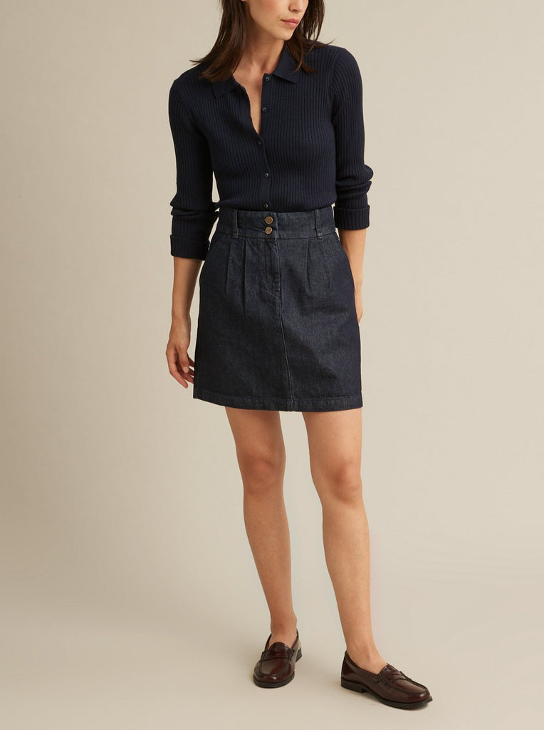 Cyrillus - Jupe Denim Cour - Bleu Fonce Uni - Femme