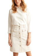 Jupe Denim Ecru - Blanc Moyen Uni - Femme