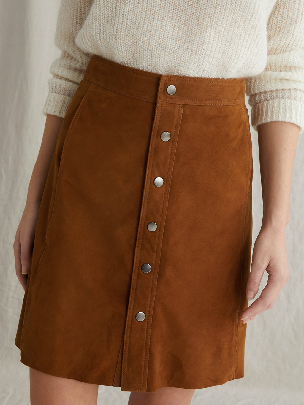 Jupe Velour Che - Marron Moyen Uni - Femme