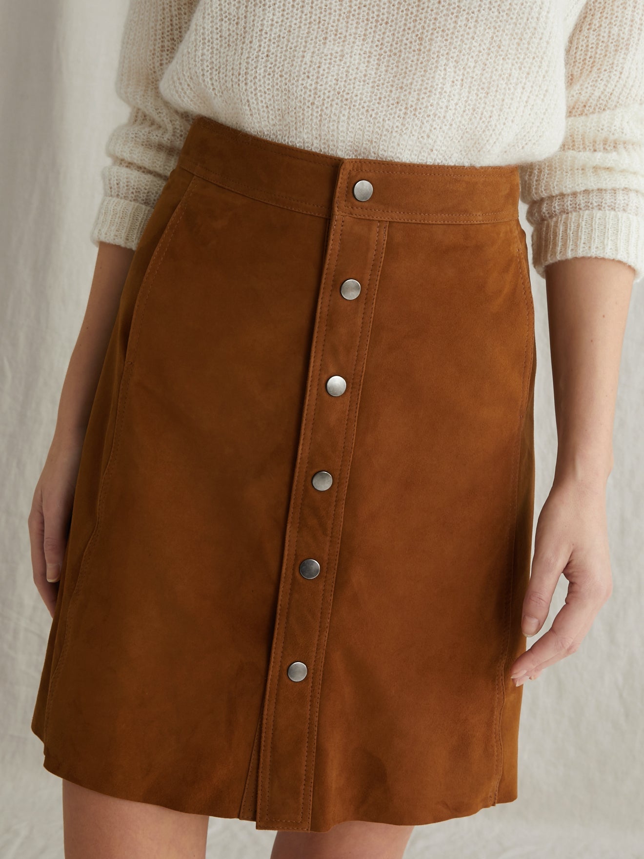 Jupe Velour Che - Marron Moyen Uni - Femme