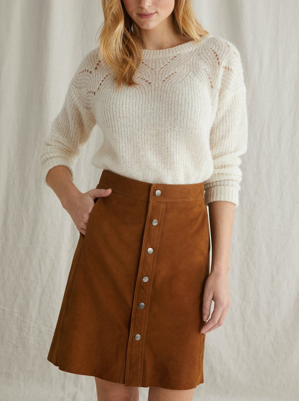 Jupe Velour Che - Marron Moyen Uni - Femme