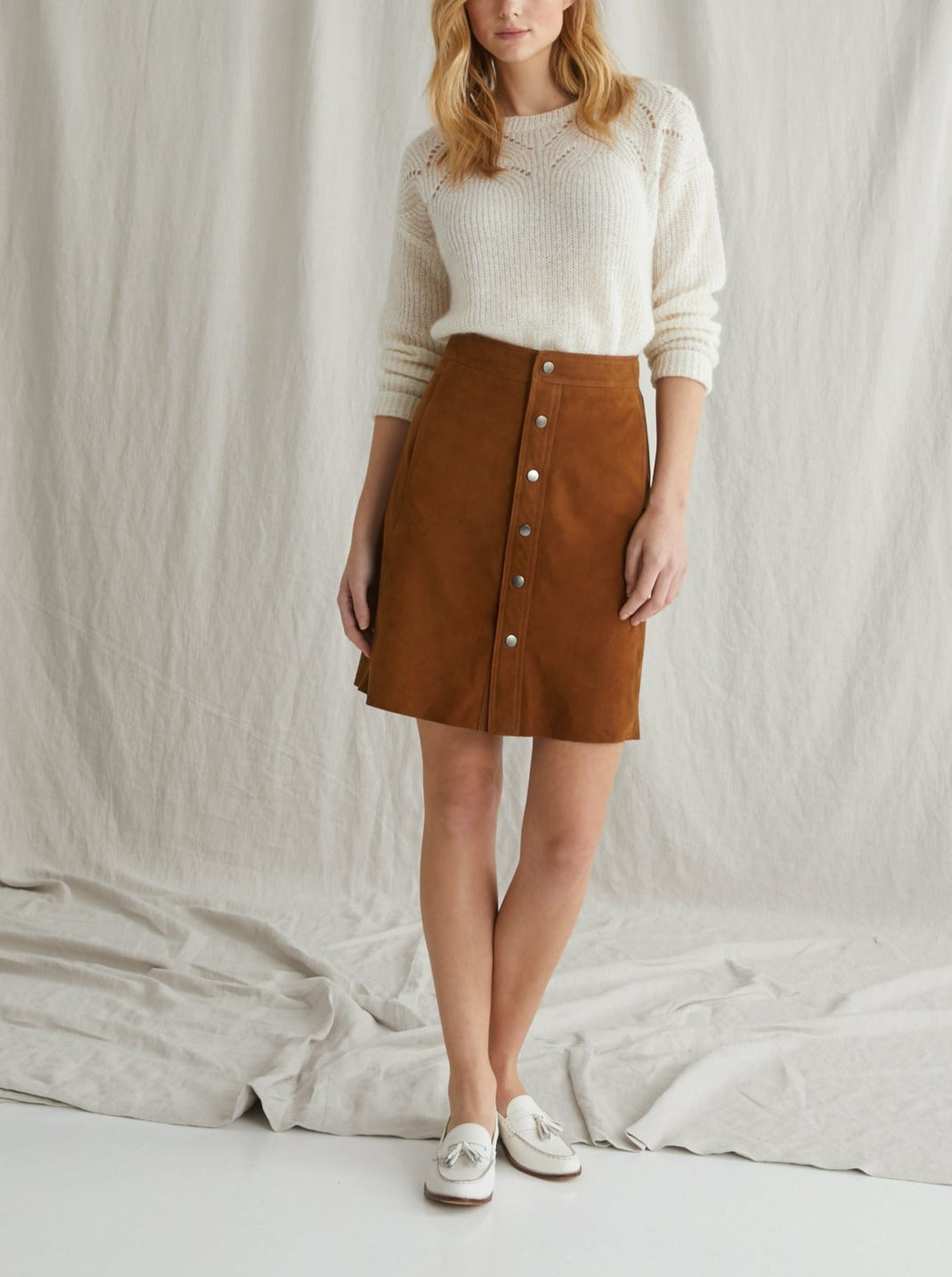 Jupe Velour Che - Marron Moyen Uni - Femme