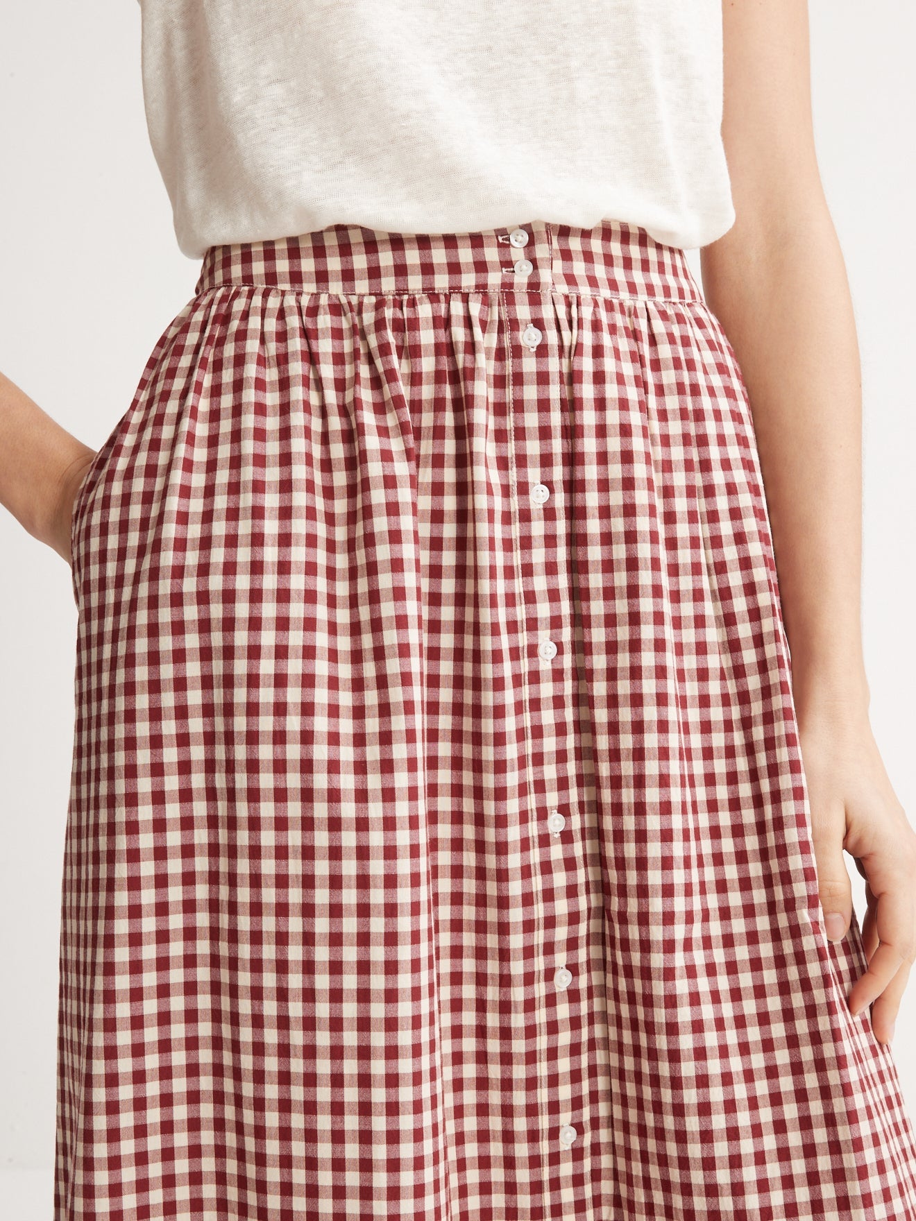 Jupe Long Vichy - Rouge Moyen Carreaux - Femme