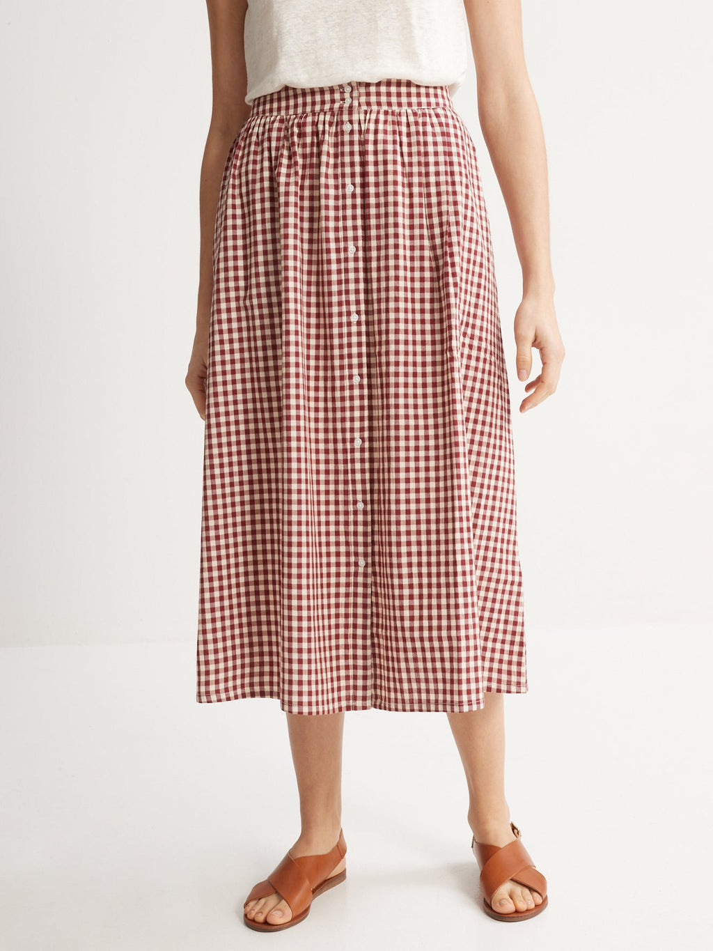Jupe Long Vichy - Rouge Moyen Carreaux - Femme