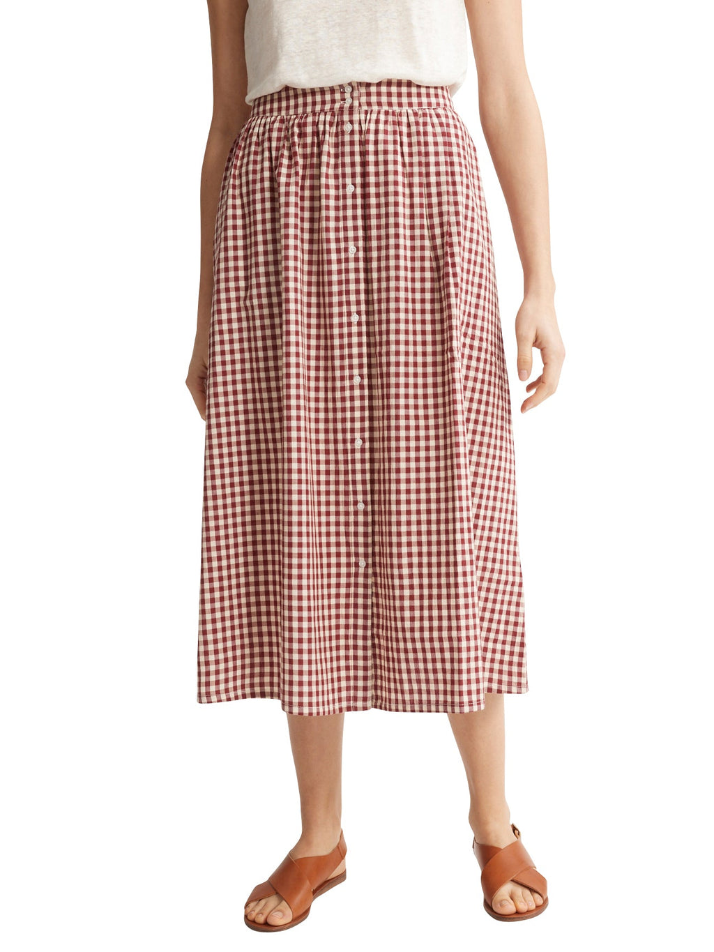 Jupe Long Vichy - Rouge Moyen Carreaux - Femme