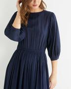 Cyrillus - Robe Unie M3/4 - Bleu Fonce Uni - Femme