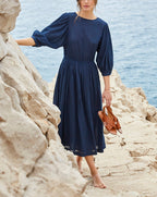 Cyrillus - Robe Unie M3/4 - Bleu Fonce Uni - Femme