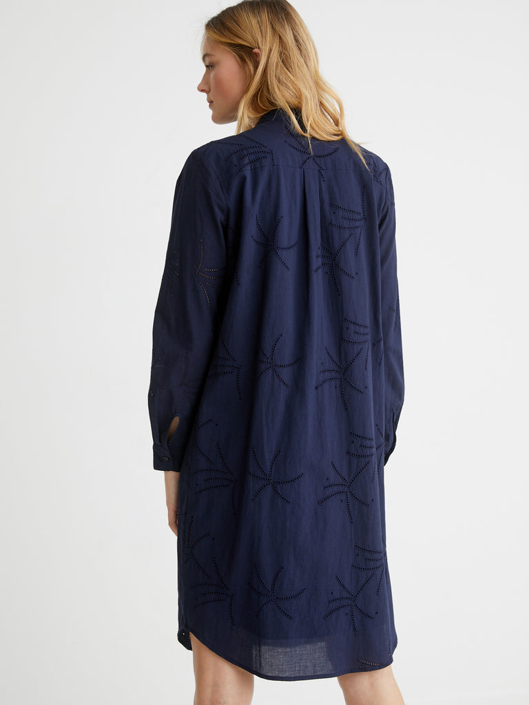 Cyrillus - Robe Brod Angl - Bleu Fonce Uni - Femme