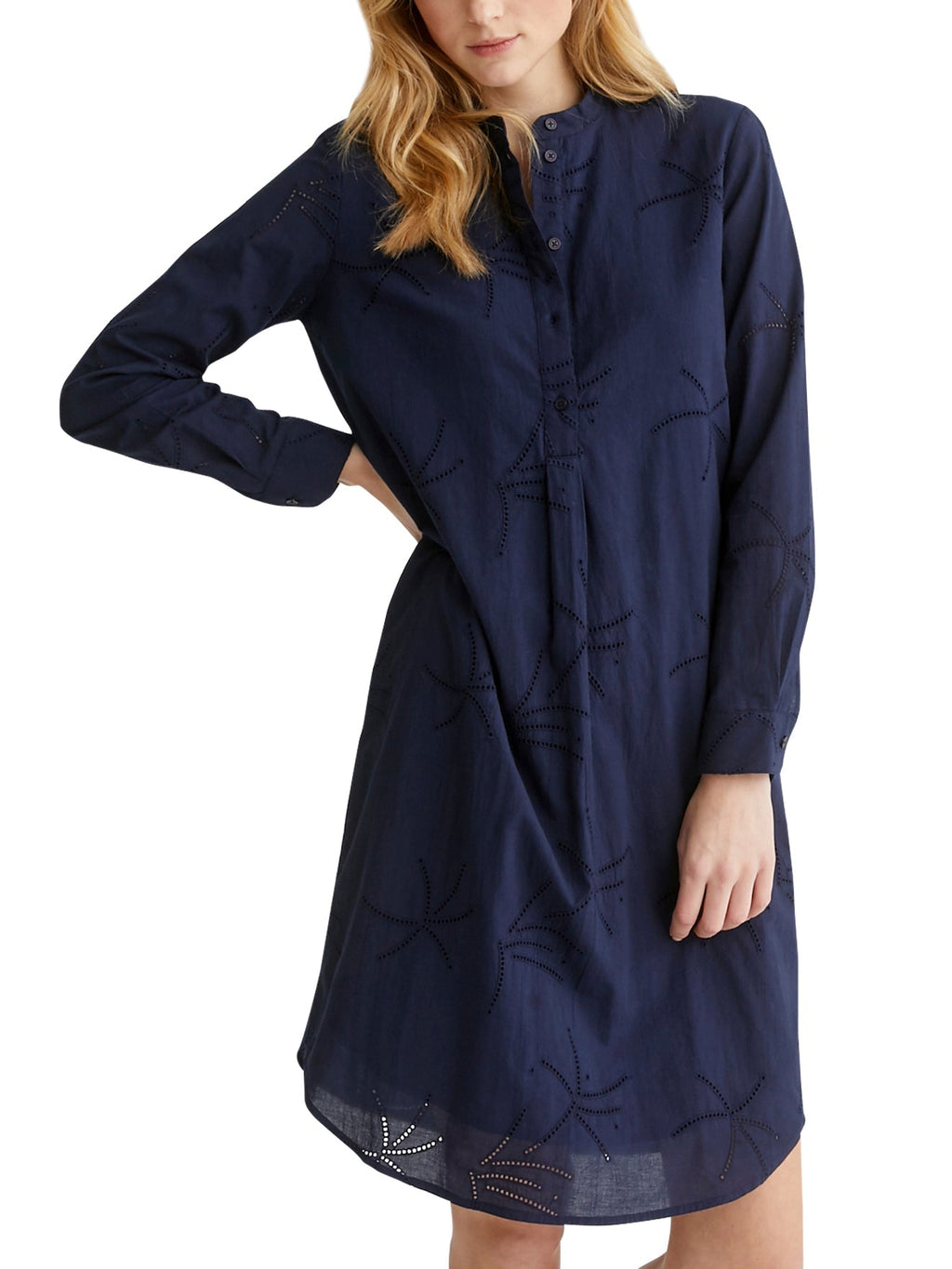 Robe Brod Angl - Bleu Fonce Uni - Femme