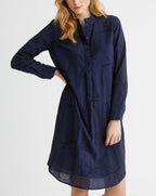 Robe Brod Angl - Bleu Fonce Uni - Femme
