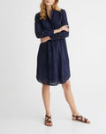 Robe Brod Angl - Bleu Fonce Uni - Femme