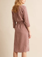 Robe Longue Vic - Rouge Moyen Carreaux - Femme