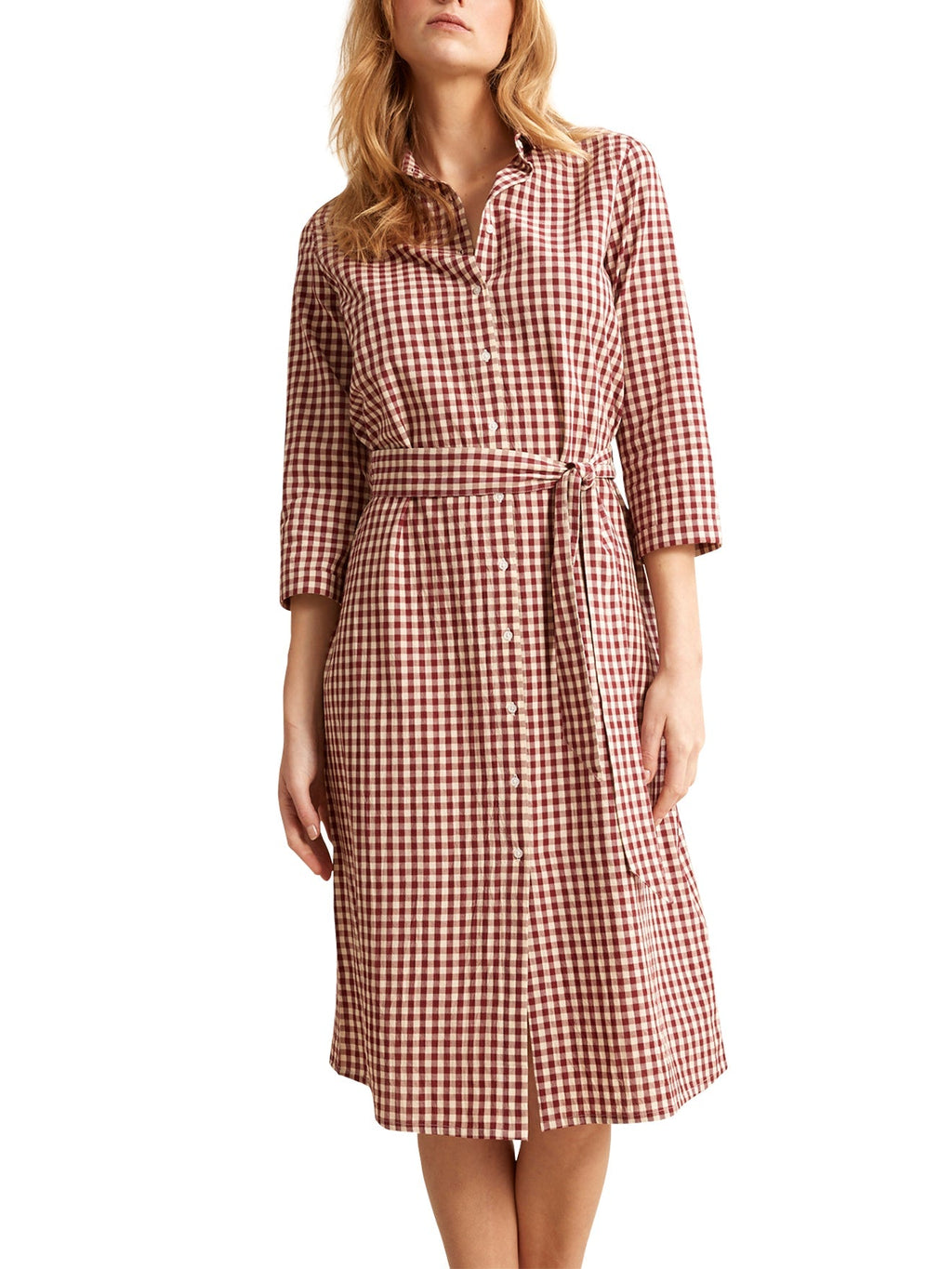 Robe Longue Vic - Rouge Moyen Carreaux - Femme