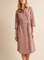 Robe Longue Vic - Rouge Moyen Carreaux - Femme