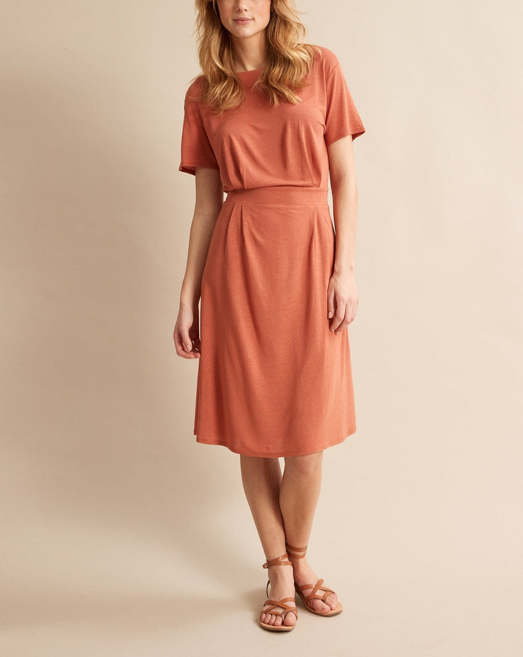 Robe Tee Shirt - Orange Fonce Grise - Femme