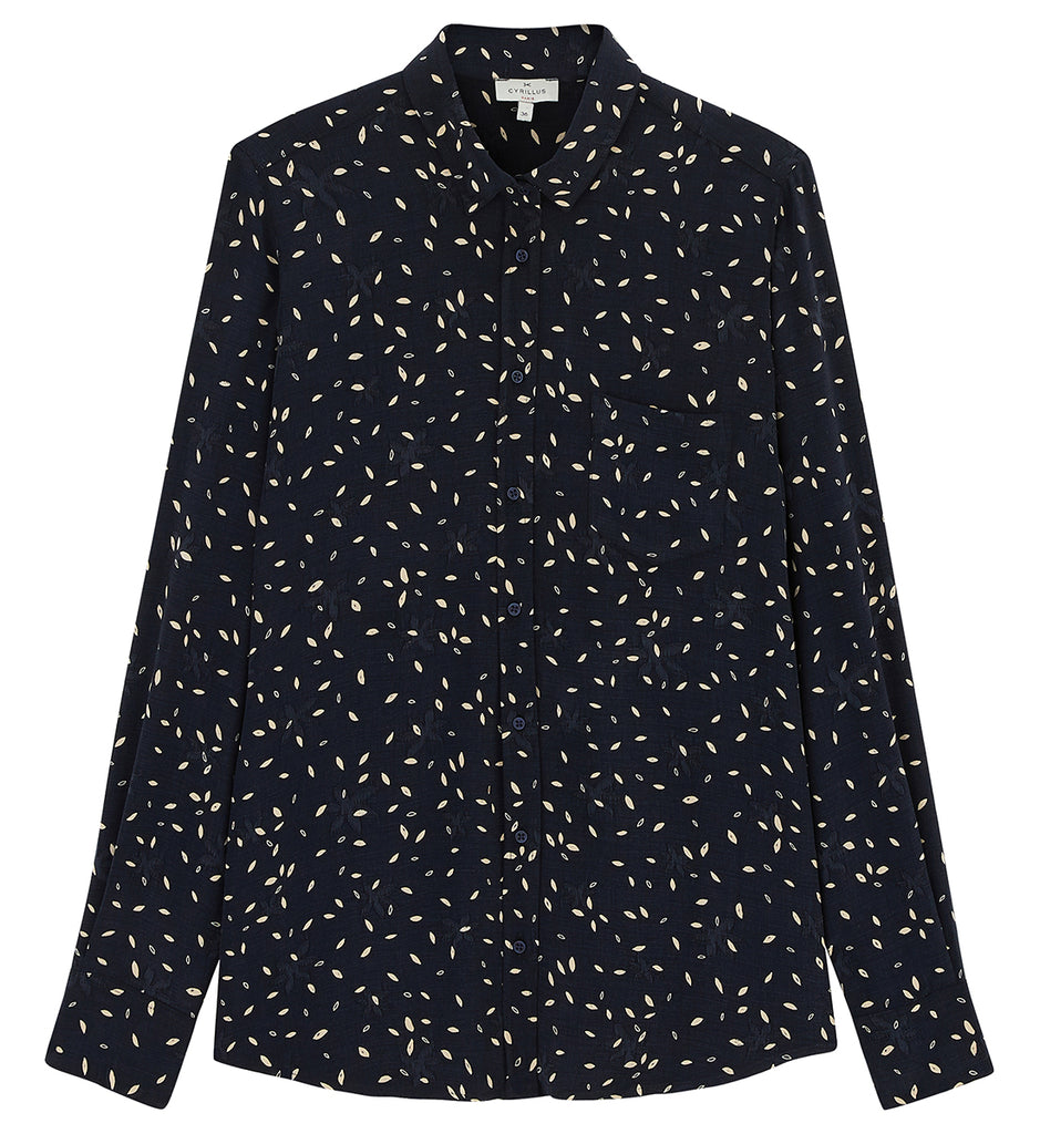 Cyrillus - Chemise Jacquard Imp - Bleu Fonce Imprime - Femme