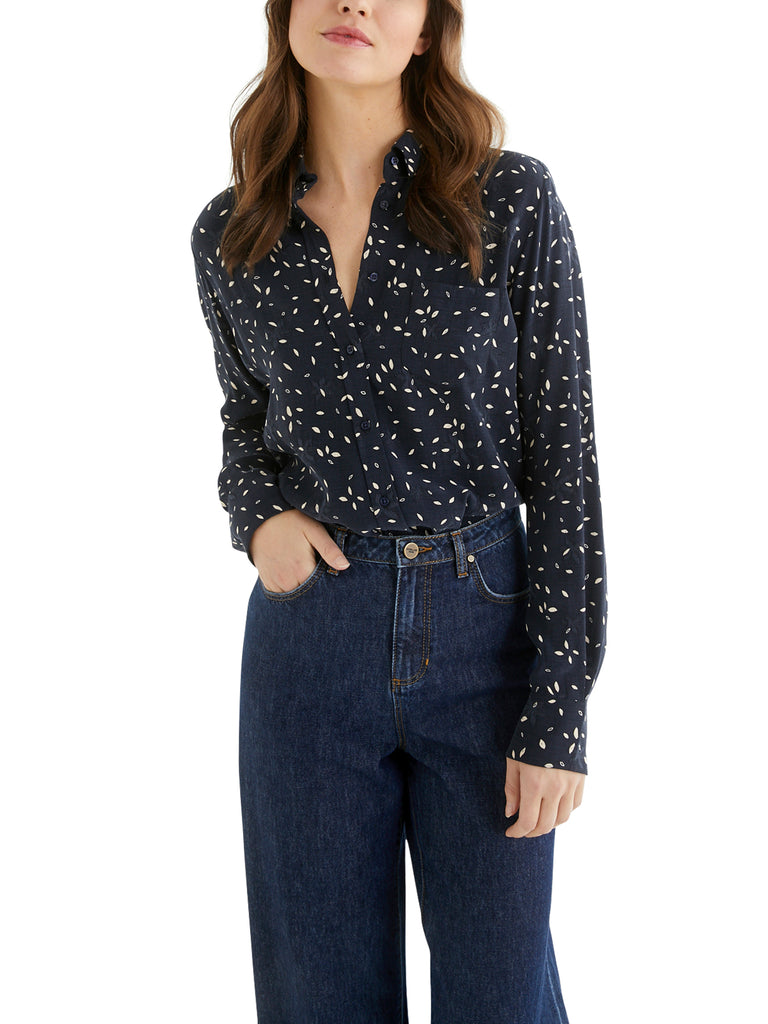 Cyrillus - Chemise Jacquard Imp - Bleu Fonce Imprime - Femme