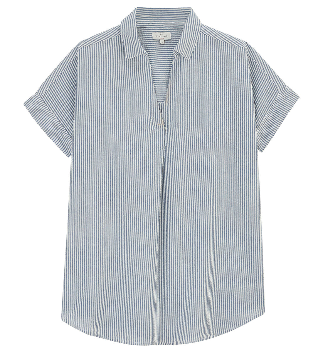 Blouse Vareuse Seersuc - Blanc Clair Raye - Femme