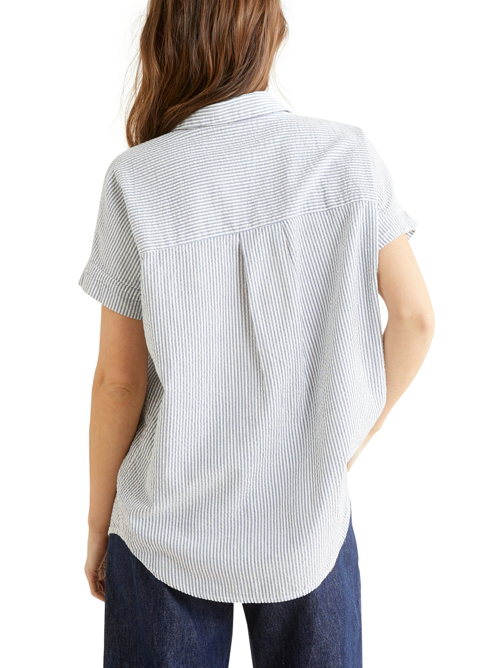 Blouse Vareuse Seersuc - Blanc Clair Raye - Femme