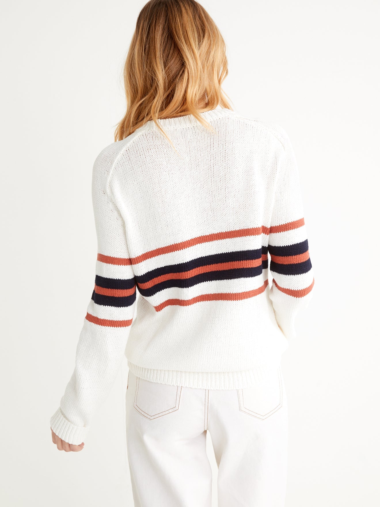 Pull Graphique - Blanc Moyen Raye - Femme