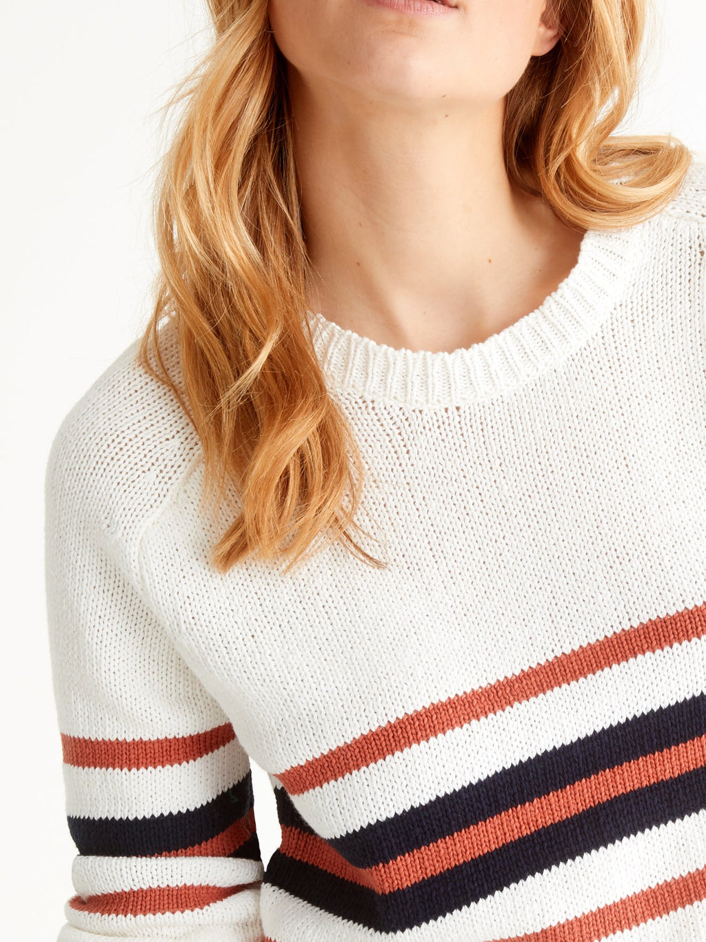 Pull Graphique - Blanc Moyen Raye - Femme