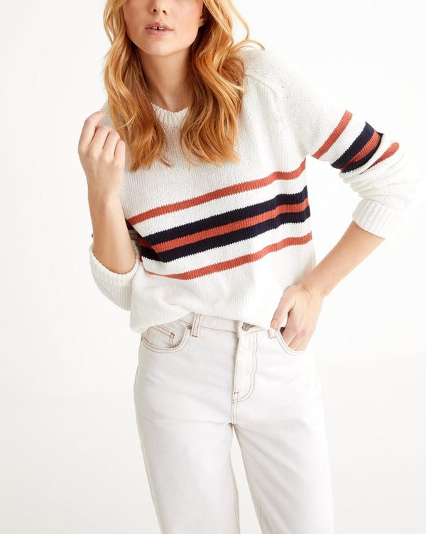 Pull Graphique - Blanc Moyen Raye - Femme
