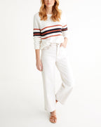 Pull Graphique - Blanc Moyen Raye - Femme