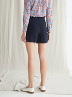 Cyrillus - Short Lyocell - Bleu Fonce Uni - Femme