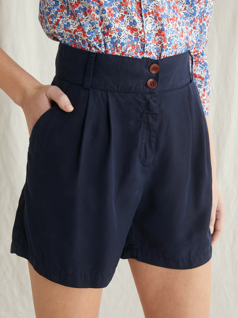 Cyrillus - Short Lyocell - Bleu Fonce Uni - Femme