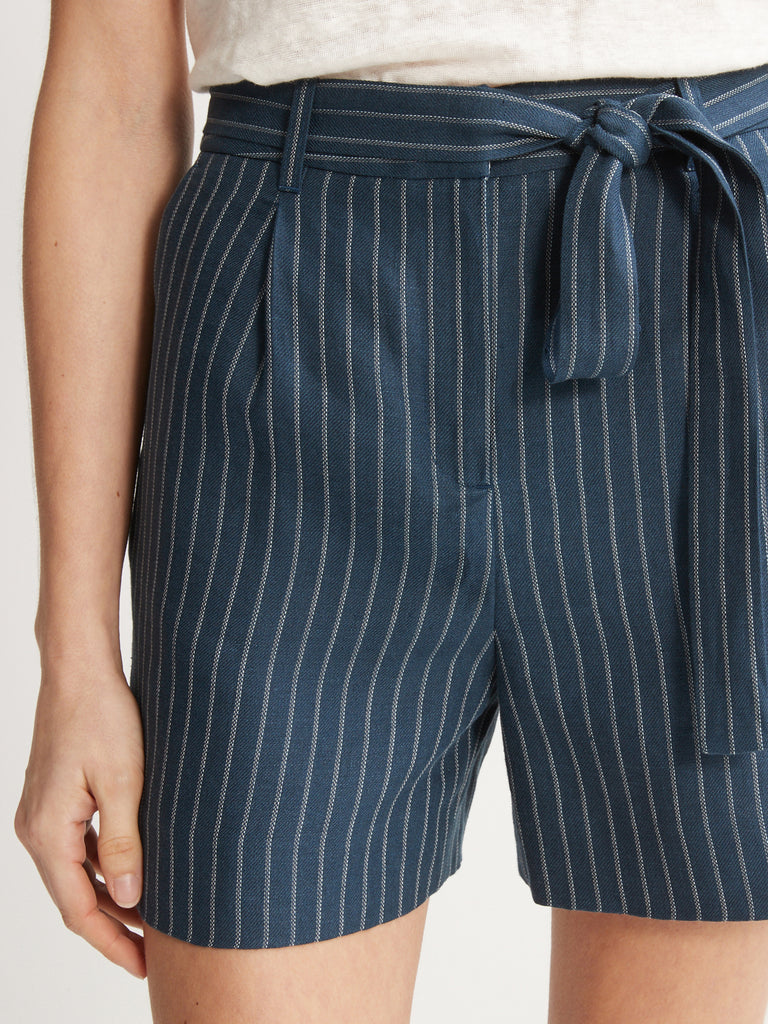 Cyrillus - Short Lin Raye - Bleu Fonce Raye - Femme