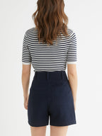 Short Seersucke - Bleu Fonce Uni - Femme