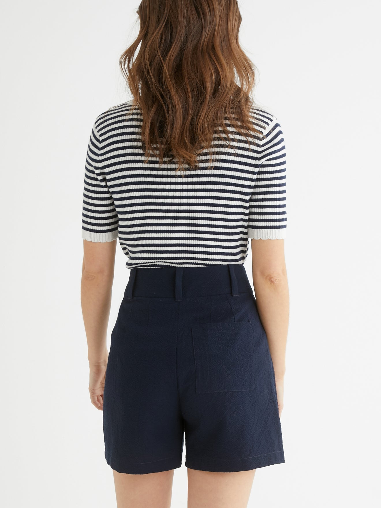 Short Seersucke - Bleu Fonce Uni - Femme