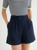 Short Seersucke - Bleu Fonce Uni - Femme
