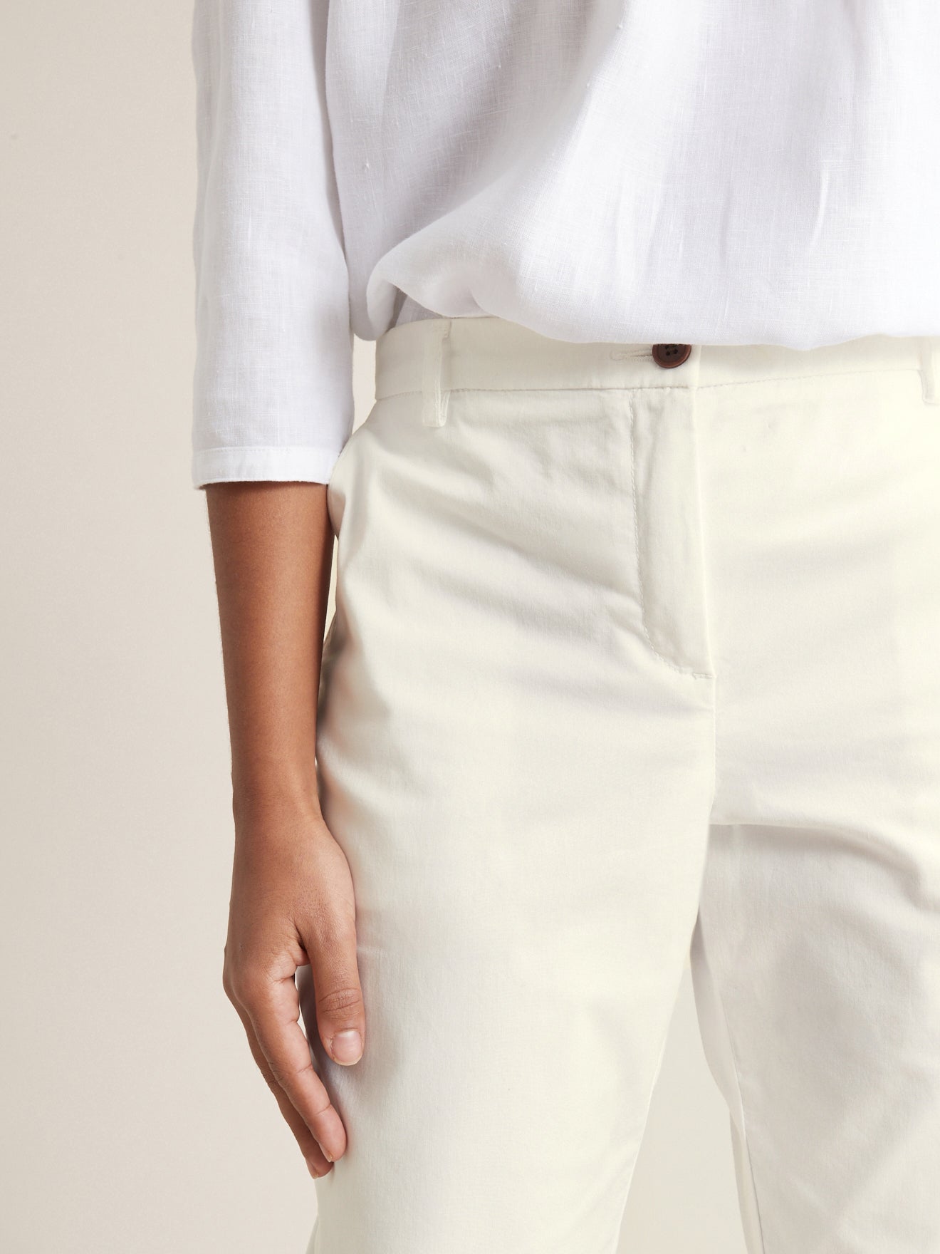Chino - Blanc Clair Uni - Femme