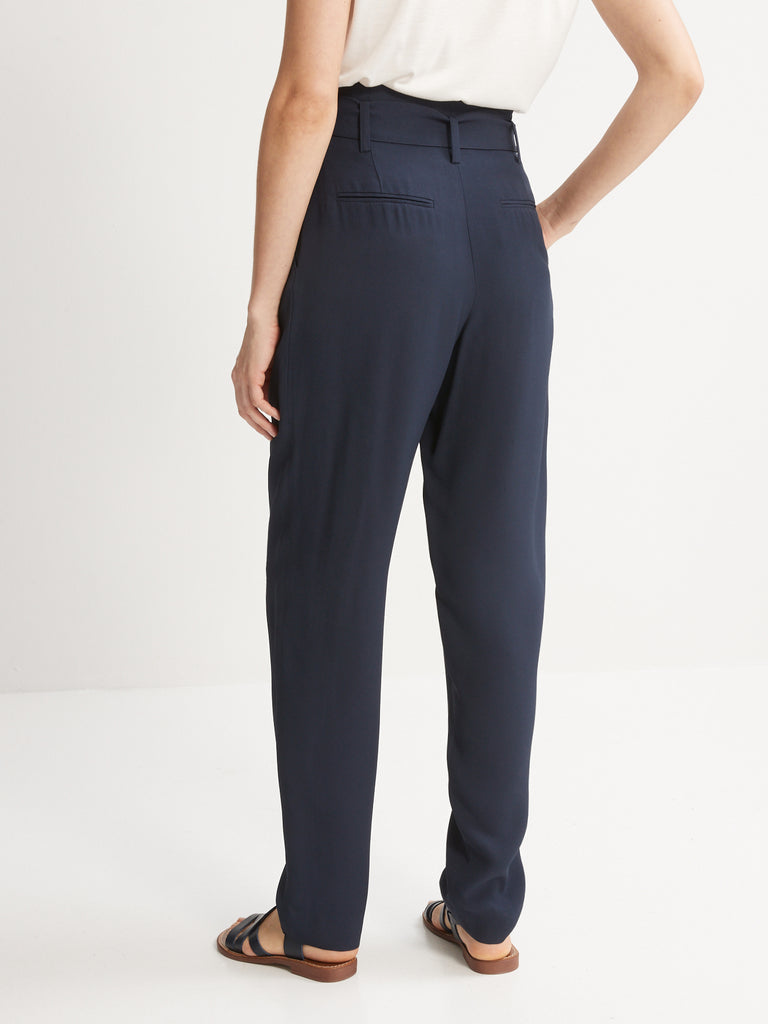 Cyrillus - Pantalon Carotte Ceint - Bleu Fonce Uni - Femme