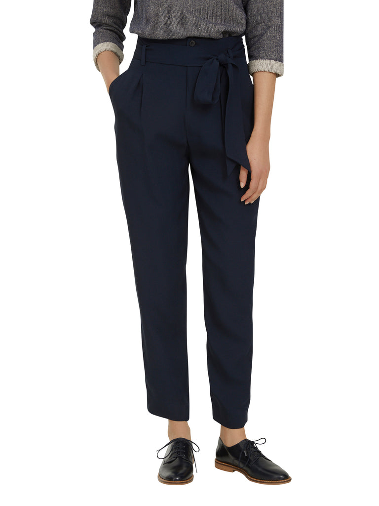 Cyrillus - Pantalon Carotte Ceint - Bleu Fonce Uni - Femme