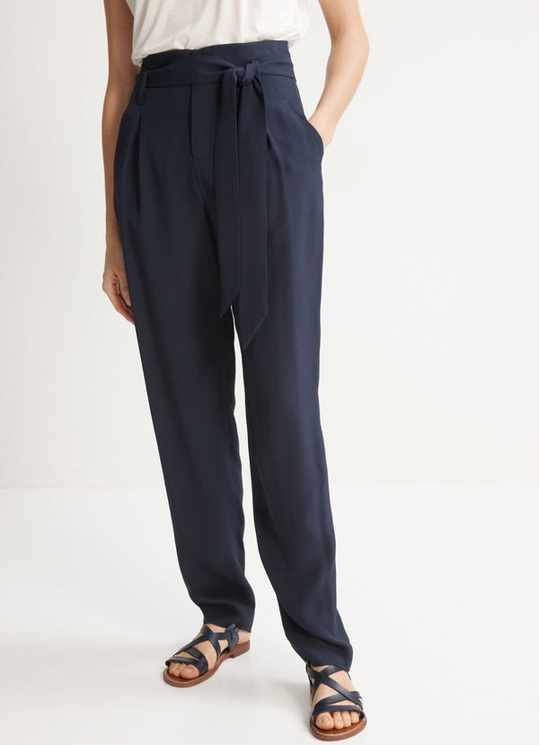 Cyrillus - Pantalon Carotte Ceint - Bleu Fonce Uni - Femme