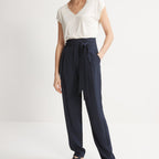 Cyrillus - Pantalon Carotte Ceint - Bleu Fonce Uni - Femme